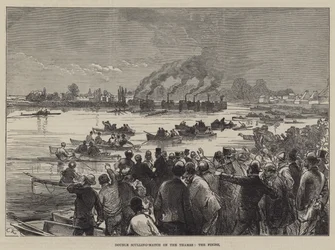 Dubbele roeirace op de Theems, de finish